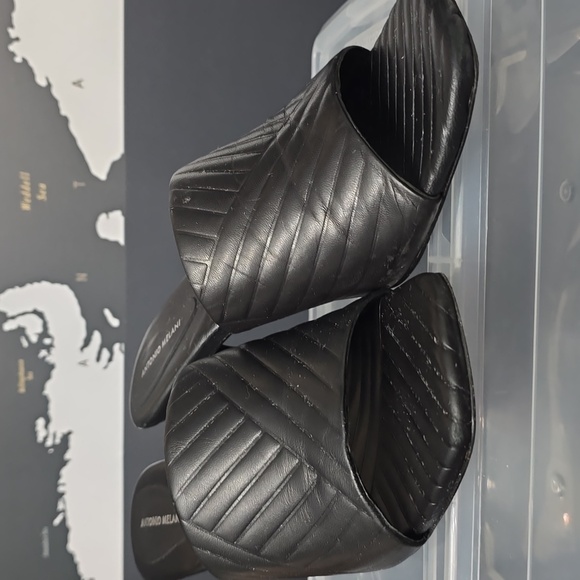 Antonio Melanie Mazie Leather Black Square Toe Mules Sandals Size 10M - Picture 5 of 6